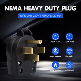 MICMI NEMA 14-50P Plug, 4 Prong Dryer/Range Oven Stove Angle Plug, 30-50 Amp 125/250V