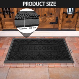 FRAMICS Front Door Mat Outside Entrance, Heavy Duty Rubber Door Mats Outdoor Welcome Mat Waterproof Doormat Non Slip for Entryway Doormats Dirt Trapper Indoor Mats All Seasons, 17 x 30 Inches, Black