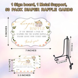 Autumn Diaper Party Game Set,Pumpkin And Floral,50 Pcs Diaper Raffle Tickets, 1 Wooden Sign & 1 Iron Stand, Gender Neutral Baby Shower Game Kit For Newborn Baby, Party Favor & Supplies - B10