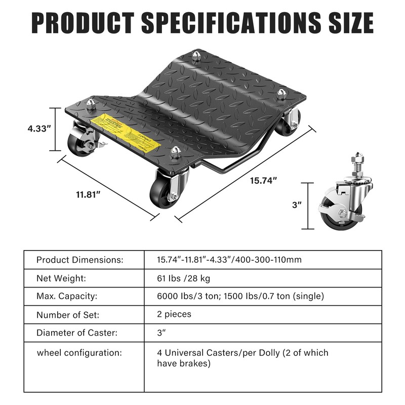 Car Wheel Dolly 3000LBS Heavy Duty Car Moving Dolly with