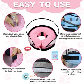 MRSOHRET Dog Cone, Dog Surgery Collar, Inflatable Cones for Small Medium Large Dogs, Pink Recovery Collar, Does not Impede Vision (S Pink)