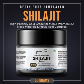 Aurazon Pure Himalayan Shilajit Resin High Potency Gold Grade for Men & Women 85+ Trace Minerals & Fulvic Acid Complex | Energy, Mental, Immune Support 2 Month Supply (50grams)