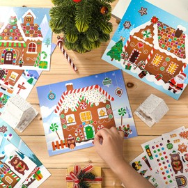 Frienda 48 Set Christmas Gingerbread House Craft Kit Make a Gingerbread House Stickers Ornament Bulk DIY Arts and Crafts for Xmas Tree Decoration Christmas Party Favors Home Classroom Game Activities