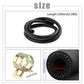 SAVITA 1 m Ø 6 mm Línea de Combustible con Abrazaderas de Manguera de 5 Piezas para Coche Moto，6mm Tubo Gasolina Moto，Kit de Manguera de Gasolina