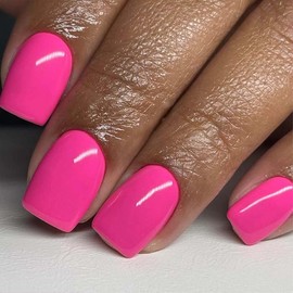 Hot Pink Press On Nails Short Square Fake Nails Solid Color Nails Press ons Reusable Artificial Nail Full Cover Stick on Nails for Women Manicure 24Pcs