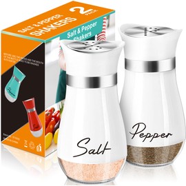 Salt and Pepper Shakers Set,4 oz Glass Bottom Salt Pepper Shaker with Stainless Steel Lid for Kitchen Cooking Table, RV, Camp,BBQ Refillable Design (White)