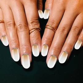 Gallasy 20PCS Luxury Glitter Gradient Brown Semi Gel Nail Strips, Salon Quality Cured UV French Brown Gel Nail Stickers, Includes Prep Pads, Nail File & Wooden Stick