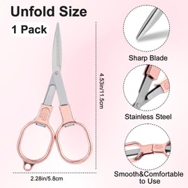1 Pack Folding Scissors Stainless Steel with Keychain,Safety Foldable Pocket Badge Small Travel Scissors,Portable Telescopic Cutter for Home,Office,Craft,Sewing,Nurse Essentials(Rose Gold）