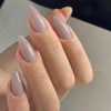 Khaki Grey Press on Nails Medium Stiletto Almond, Pure Nude