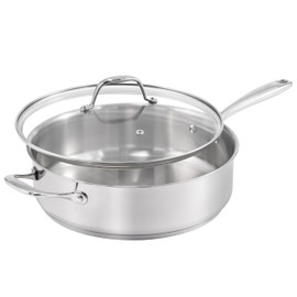 Guy Fieri's Flavortown 5 Qt. Stainless Steel Sautepan with Lid - Premium Three-Layer Cookware, Oven-Safe up to 500F
