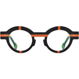 HEPIDEM Multicolor Acetate Glasses Frame Women,Oversize Round Optical Eyeglasses (9282 Matte Black, Clear)