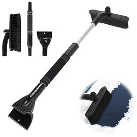 TFSZE Ice Scraper Car with Broom 2 in 1 Snow Brush with Ice Scraper, Retractable Ice Scraper Car, Snow Car Broom with Non-Slip Foam Handle, 360° Rotating Brush Head for Car LLW Cars SUV Black