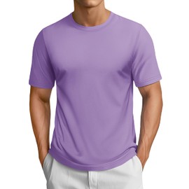 TACVASEN Mens T-Shirts Crew Neck Tag-Free Short Sleeve Cotton Shirts Basic Solid Active Cotton Tee Tshirt,Light Purple M