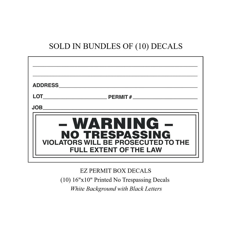 EZ Permit Box Decals (10) Count
