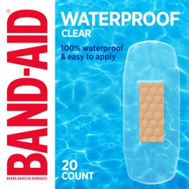 BAND-AID Brand Clear Waterproof Adhesive Bandages, Sterile First-Aid Bandages for Minor Wounds, Cuts & Scrapes, Clear Bandages with a Quilt-Aid Pad to Cushion Wounds, One Size, 20 ct