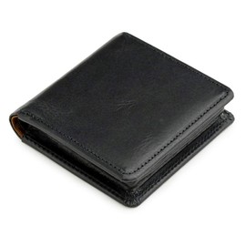 ABIES L.P. Vintage Wax Leather, Genuine Leather, Box-shaped Coin Purse, Made in Japan, Black