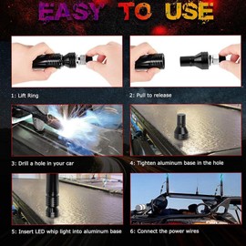 1ft LED Whip Light 20 Colors, Waterproof, Overload Protection, Remote Control, Flagpole Antenna Whips Lamp, 12 to 24V