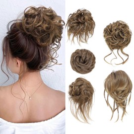 Fulang Hair Pack of 5 Hairpieces with Elastic Band, Large Bun Hairpiece, Wavy Natural Synthetic Hair Scrunchie, Women's with Hair Updo Hair Extensions, Messy Bun Hairpieces (5 Pieces/Pack) (8/27)