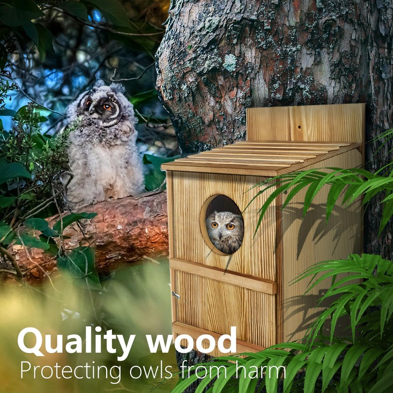 BKISVWCSop Owl House,Wooden Owl Box,Owl Houses for Outdoors, Suitable for