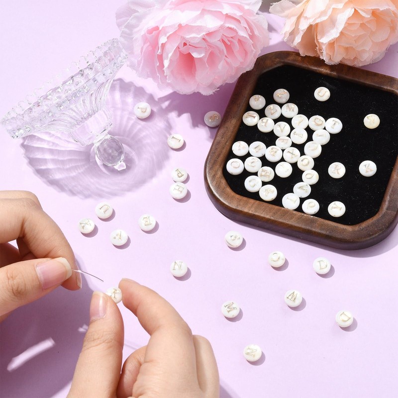 Airssory 26 Pcs Natural Freshwater Shell Letter Alphabet Loose Beads