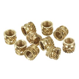 sourcing map Knurled Insert Nut M5 x 6mm L x 7mm OD Female Thread Brass Embedding Nut 30 Pcs