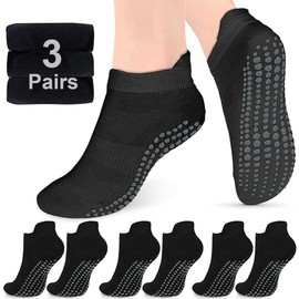 ZANZER Grip Socks for Women Men Pilates Grip Socks Non Slip Yoga Sock with Grips for Barre Barefoot Hospital Grippy Sock (U.S. men's sizes 5-7, Black + Black + Black)