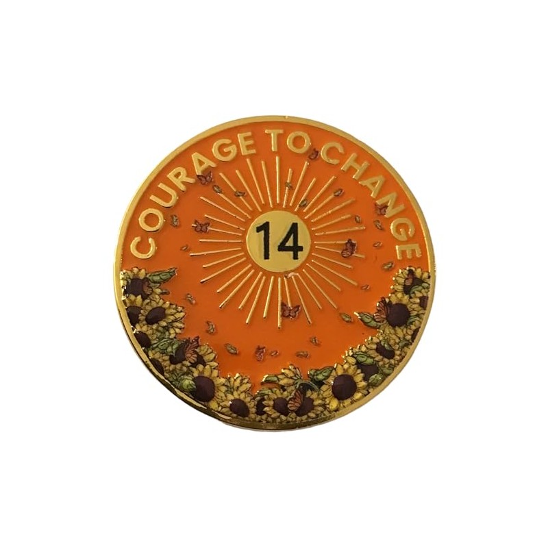14 Year Orange Sunflower Al-Anon, AA, NA, Medallion, Chip, Token