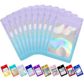 100 Pack Resealable Mylar Bags Holographic Ziplock Packaging Bags for Small Business Cards Lash Jewelry Sample Storage