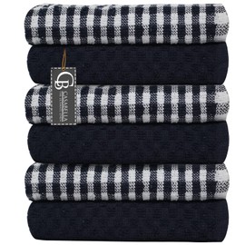 Casabella Pack Of 6 Terry Towelling Cotton Kitchen Tea Towels. Soft Kitchen Tea Towels Set, Highly Absorbent Dish Towels & Bar Towels Unbeatable Price (6 Pieces Set, Navy)