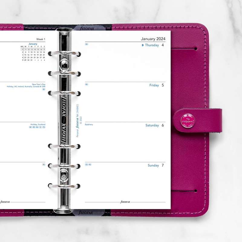 Filofax Personal Week on two pages English 2024 diary,White