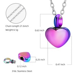 InfuMemo Mini Heart Cremation Urn Necklace for Ashes for Women Men Cremation Locket Jewelry with Keepsake Urn Memorial Ash Jewelry