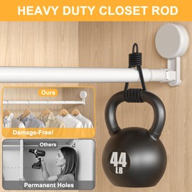 FVONZON Adjustable Closet Rod, 1-Inch Heavy Duty Stainless Steel Clothes Hanging Bar, Stepless Length Adjustment (36-81 Inches), Easy Installation for Wardrobes, Closets, Laundry Room - White