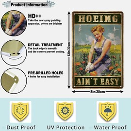 GJXFTPTTBD Garden Sign Gardening Garden Metal Signs Outside Decor Gift For Gardener Hoeing Ain't Easy 12 * 8in