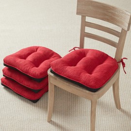 Quilmfoam Chair Cushions for Dining Chairs Set of 4, Kitchen Chair Cushions with Non-Slip Backing, Memory Foam Seat Cushions for Kitchen Chairs, Indoor Chair Pads with Ties, 15.5" x 15.5" x 4", Red