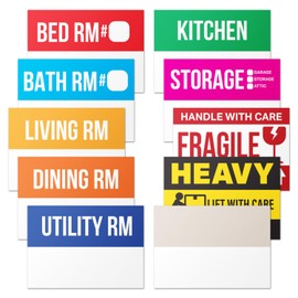 Moving Labels (3 x 2 inch, 300 per Pack) Ideal for 1-2 Bedroom Homes - 10x Designs of Color-Coded Moving Stickers w/Write-in Area, Fragile, Heavy & Blank Labels