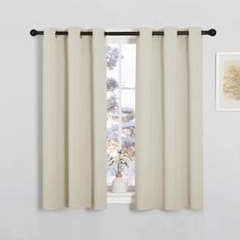 PONY DANCE Light Beige Kitchen Eyelet Short Curtains Noise Reduce Curtains for Living Room Home Decor Curtains for Bedroom Nursery Room, W 34" x L 45", 2 panels