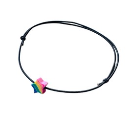 Fußkettchen mit buntem Stern-Anhänger, größenverstellbar, elastisch, sommerliches Fußband mit Stern in Regenbogen - Farben