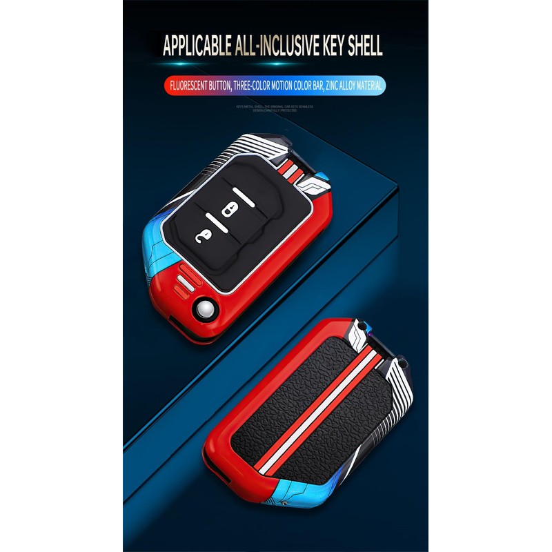 HIBEYO Flip 2 Button Key Fob Cover Compatible with Jeep