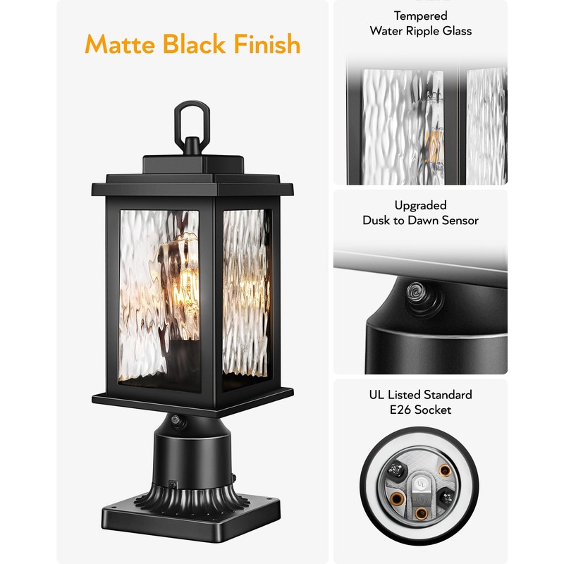 VIANIS Dusk to Dawn Outdoor Post Light Fixture with Pier