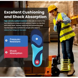 Bukihome Heavy Duty Insoles - 220lbs+ - Distributes Pressure - Cushioning & Shock Absorption - High Arch Support Insoles for Men & Women - Work Boot Shoe Insoles - Orthotics Inserts - S