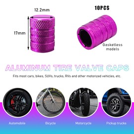 Ziciner 10 PCS Tire Valve Stem Caps, Anodized Aluminum Wheel Stem Covers, Corrosion Resistant Air Caps, Vehicle Exterior Accessories for Car, Truck, Motorcycle, Bike (Purple)