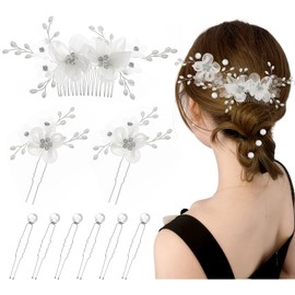 yowodana Hair Ornament, Flower Pearl, Hairpin, Set of 9, Hair Accessories, Pearl Comb, Bride Headdress, Handmade, Weddings, Recitals, School Entrance Ceremonies, Graduation Ceremonies, Coming of Age