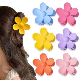 Pack of 6 Hawaii Flower Hair Clips, 8 cm Plumeria Flower Clip (Matte Colourful Flowers, 6 Pieces)