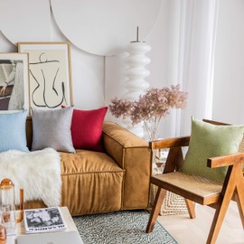 Demetex Summer 24x24 Pillow Covers Set of 2 Modern Linen Euro Shams Decorative Textured Throw Pillows for Bed Couch Chair Sofa Bench, 24 x 24 inch, Sage Green