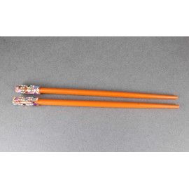 Orange crystal sequin wood set of 2 hair chop sticks accessory picks pins 7 1/8 inches long multi color sequins glitter