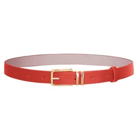 GRACE KARIN Women Red Leather Belt with Gold Pin Buckle PU Leather Belts for Dresses Jeans Work Leather Belt S