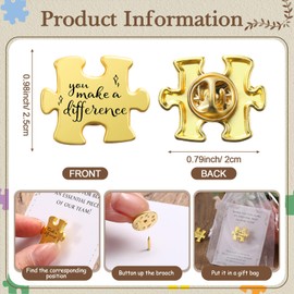 Solsew 100 Sets Valentines Day Gifts for Employees Coworkers Appreciation Gifts Puzzle Piece Lapel Pin Thank You Cards for Team Staff (Difference)