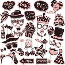 38 Pcs Birthday Photo Booth Props Kit-Pink