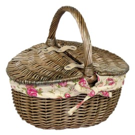 Red Hamper EH091 Wicker Small Antique Wash Double Lidded Oval Picnic Basket