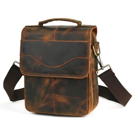 Handadsume Canvas + Genuine Leather Travel A4 Tote Satchel Messenger Cross-body One Shoulder Bag For Men Male FB144 (144 Brown)